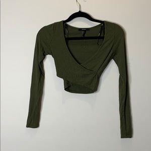 ARMY GREEN LONG SLEEVE CROP TOP